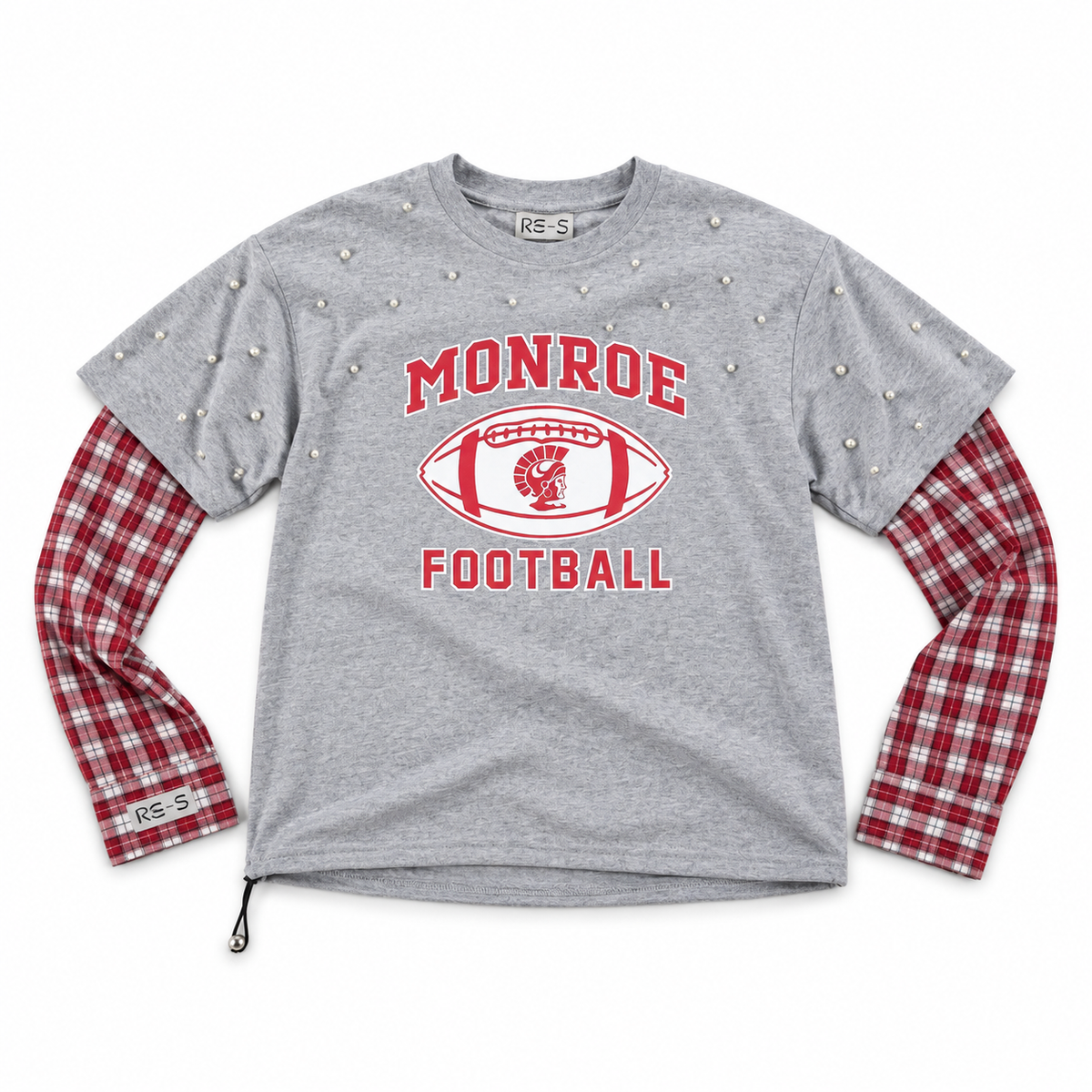 RE-CHECK T-SHIRT LIGHT GREY RED (S-L)
