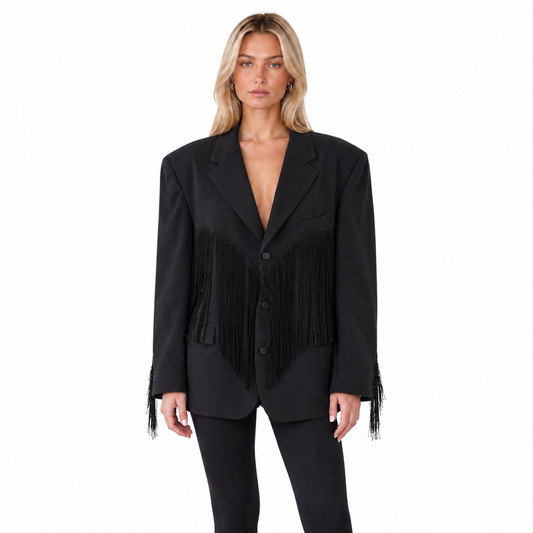 RE-FRINGE BLAZER DARK GREY (S-L)