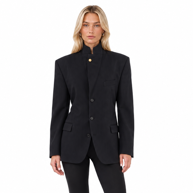 RE-ELASTICATED WAIST BLAZER NAVY STRIPE