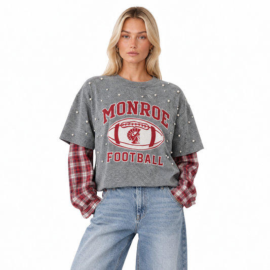 RE-CHECK T-SHIRT LIGHT GREY RED (S-L)
