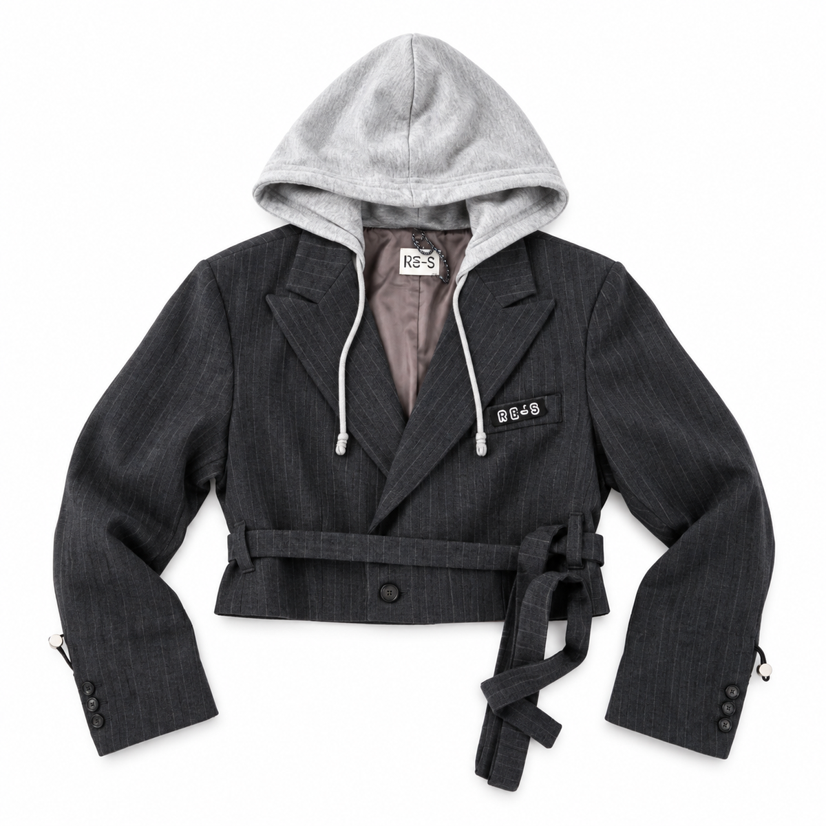 RE-CROPPED HOODED GREY PINSTRIPE (S-L)