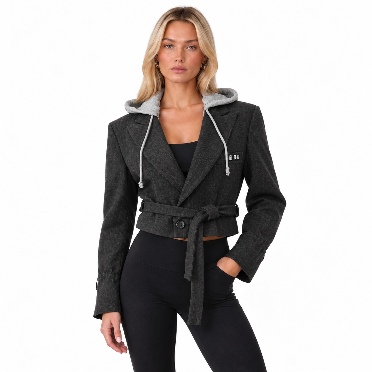 RE-CROPPED HOODED GREY PINSTRIPE (S-L)