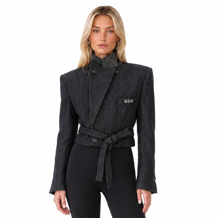 RE-CROPPED HOODED GREY PINSTRIPE (S-L)