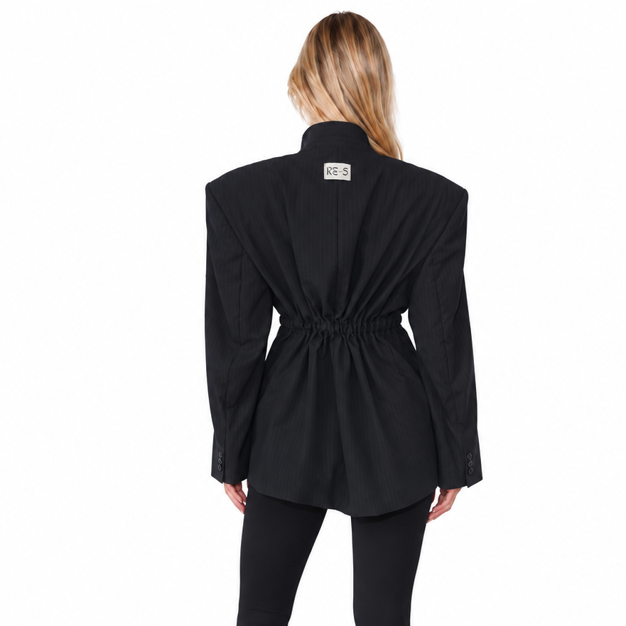 RE-ELASTICATED WAIST BLAZER NAVY STRIPE