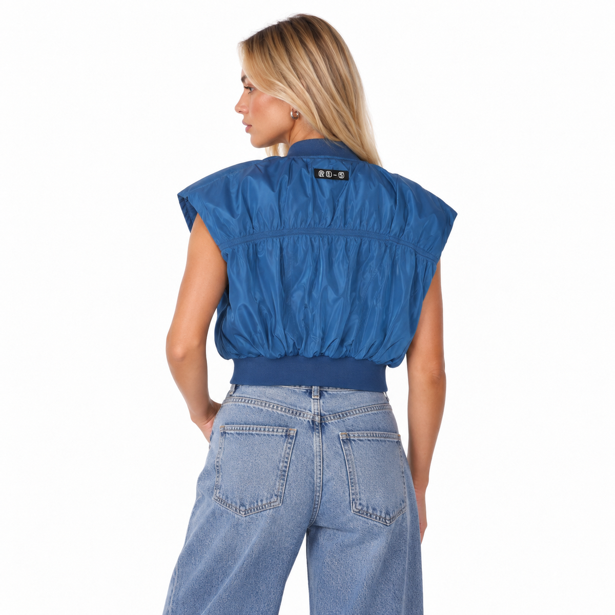 RE-SLEEVELESS BOMBER JACKET BLUE (S-L)