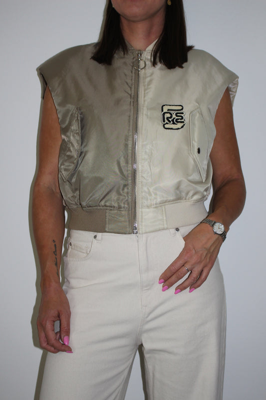 RE-SLEEVELESS BOMBER JACKET TAUPE-CREAM (S-XL)