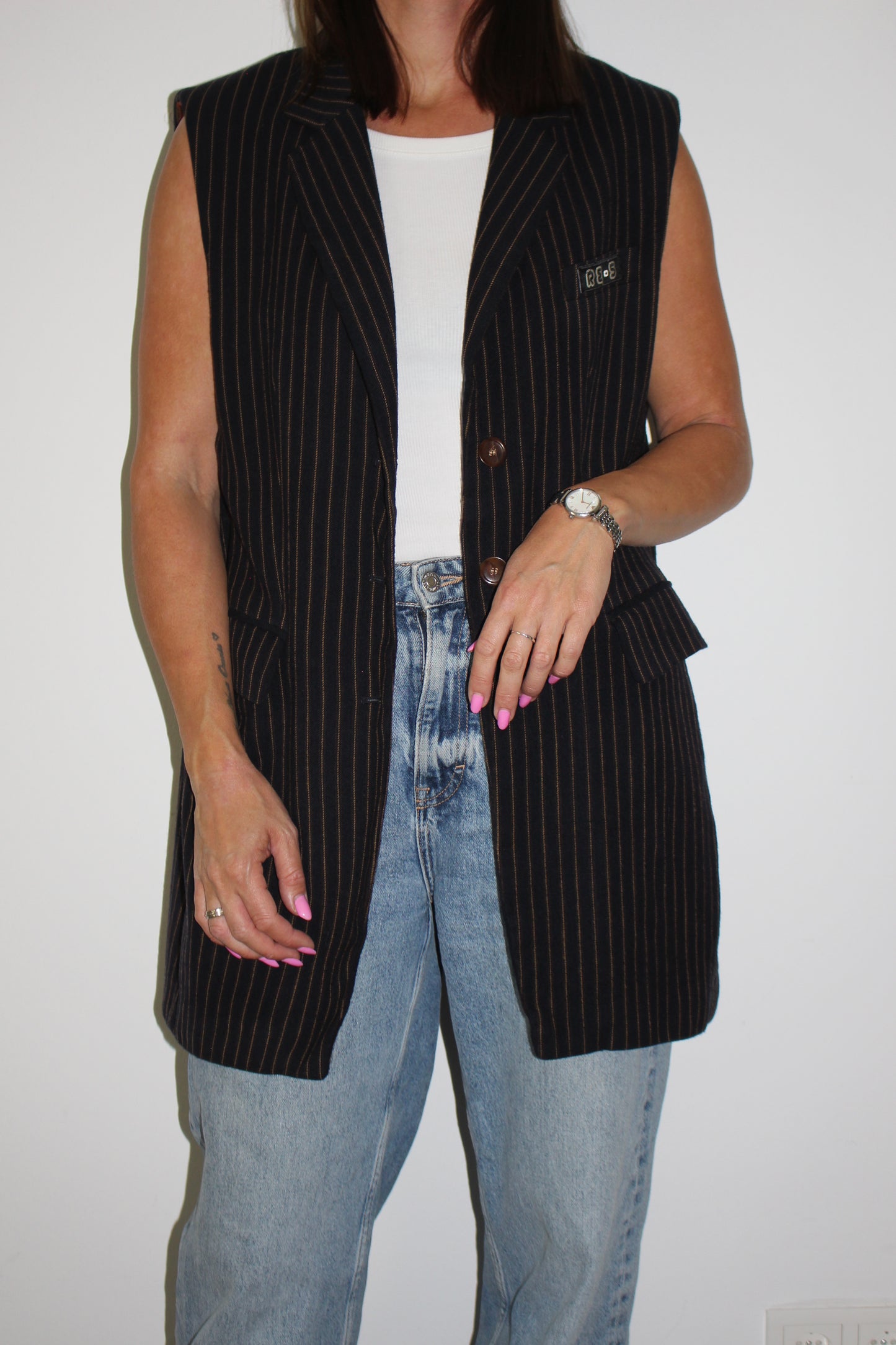 RE-BELTED GILET NAVY STRIPE (XS-L)